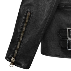 Men’s Black Double Buckle Brando Leather Jacket