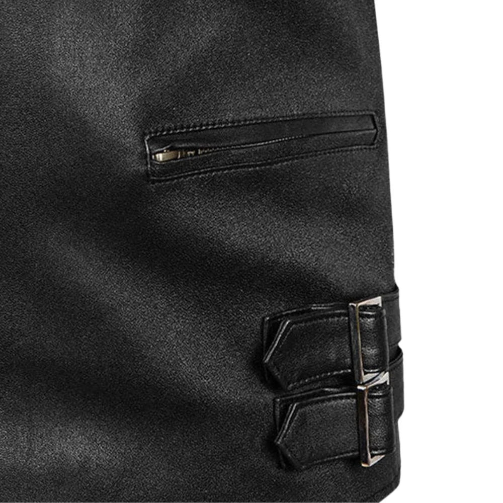 Men’s Black Double Buckle Brando Leather Jacket