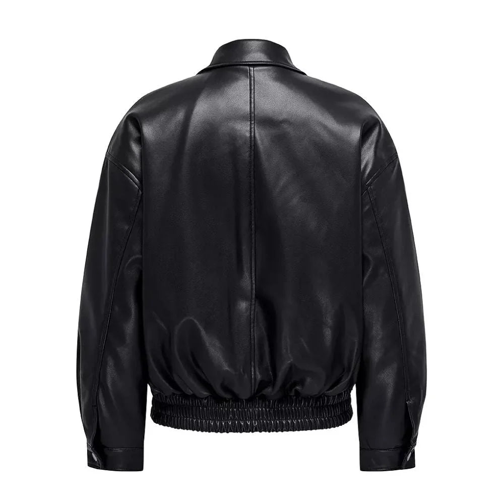 Men's Black Leather Elasticated Hem Jacket