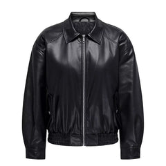 Men's Black Leather Elasticated Hem Jacket
