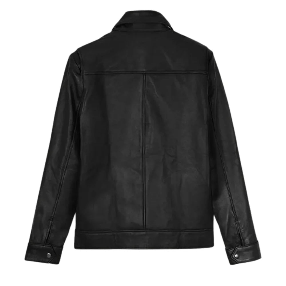 Men’s Black Field Leather Jacket with Four Pockets