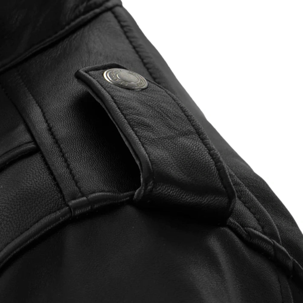 Men’s Black Leather Jacket with Adjustable Belt