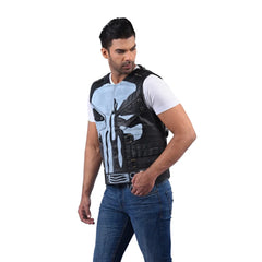 Men’s Black Grey Leather Vest Jacket