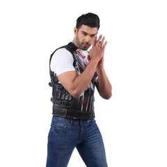 Men’s Black Grey Leather Vest Jacket