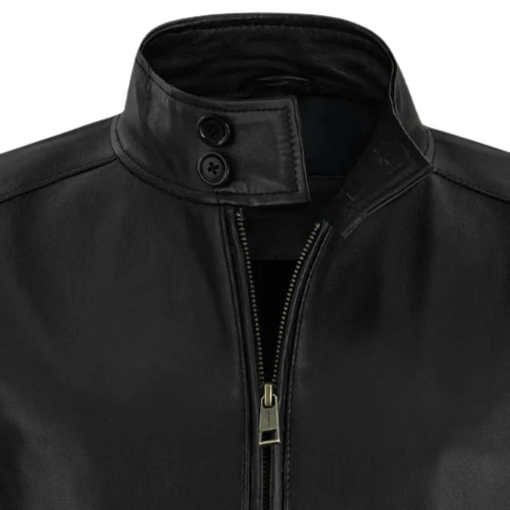 Men’s Black High-Neck Leather Jacket