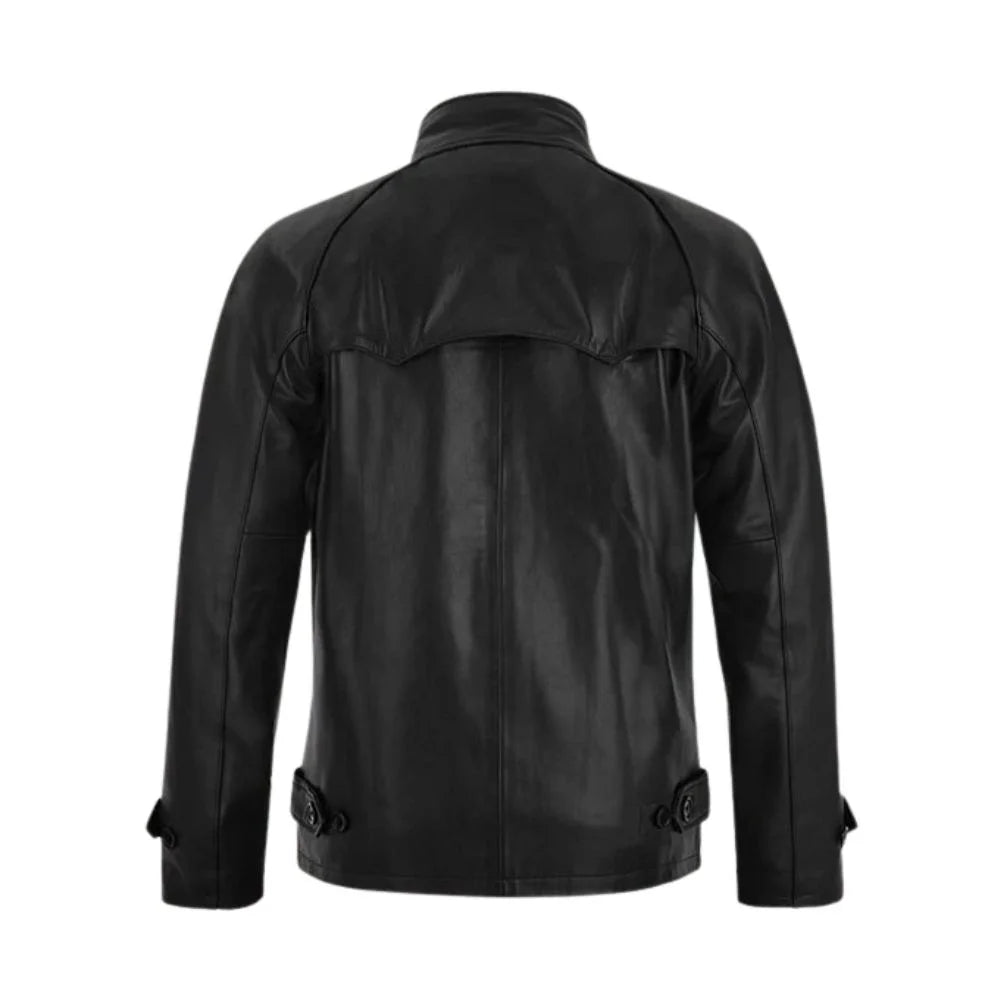 Men’s Black High-Neck Leather Jacket