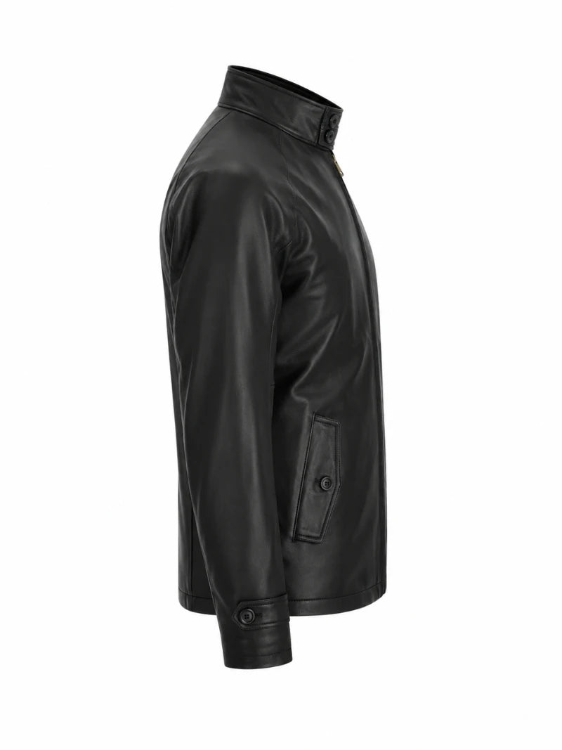 Men’s Black High-Neck Leather Jacket Right 
