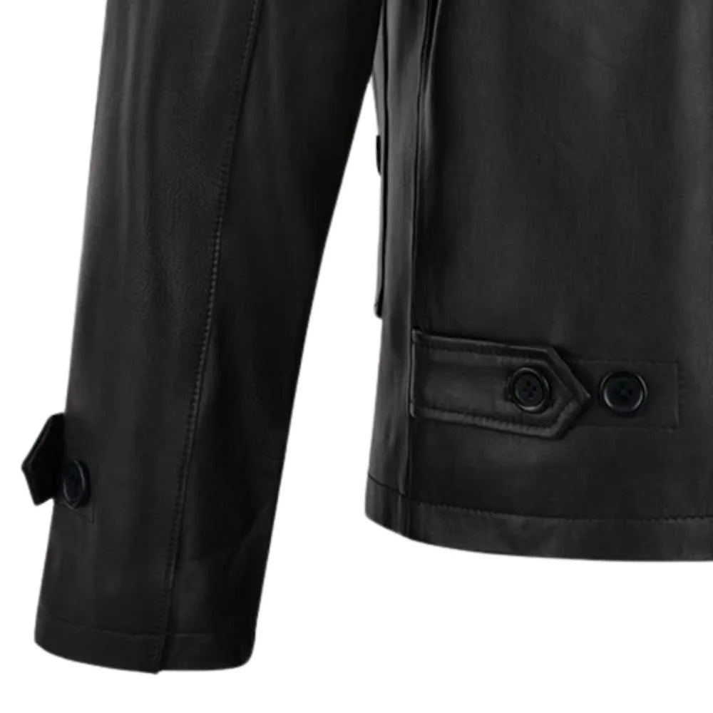 Men’s Black High-Neck Leather Jacket