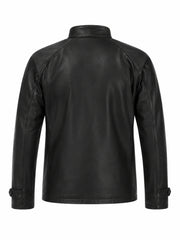 Men’s Black High-Neck Leather Jacket Back