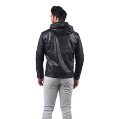 Men’s Black Hooded Urban Leather Jacket