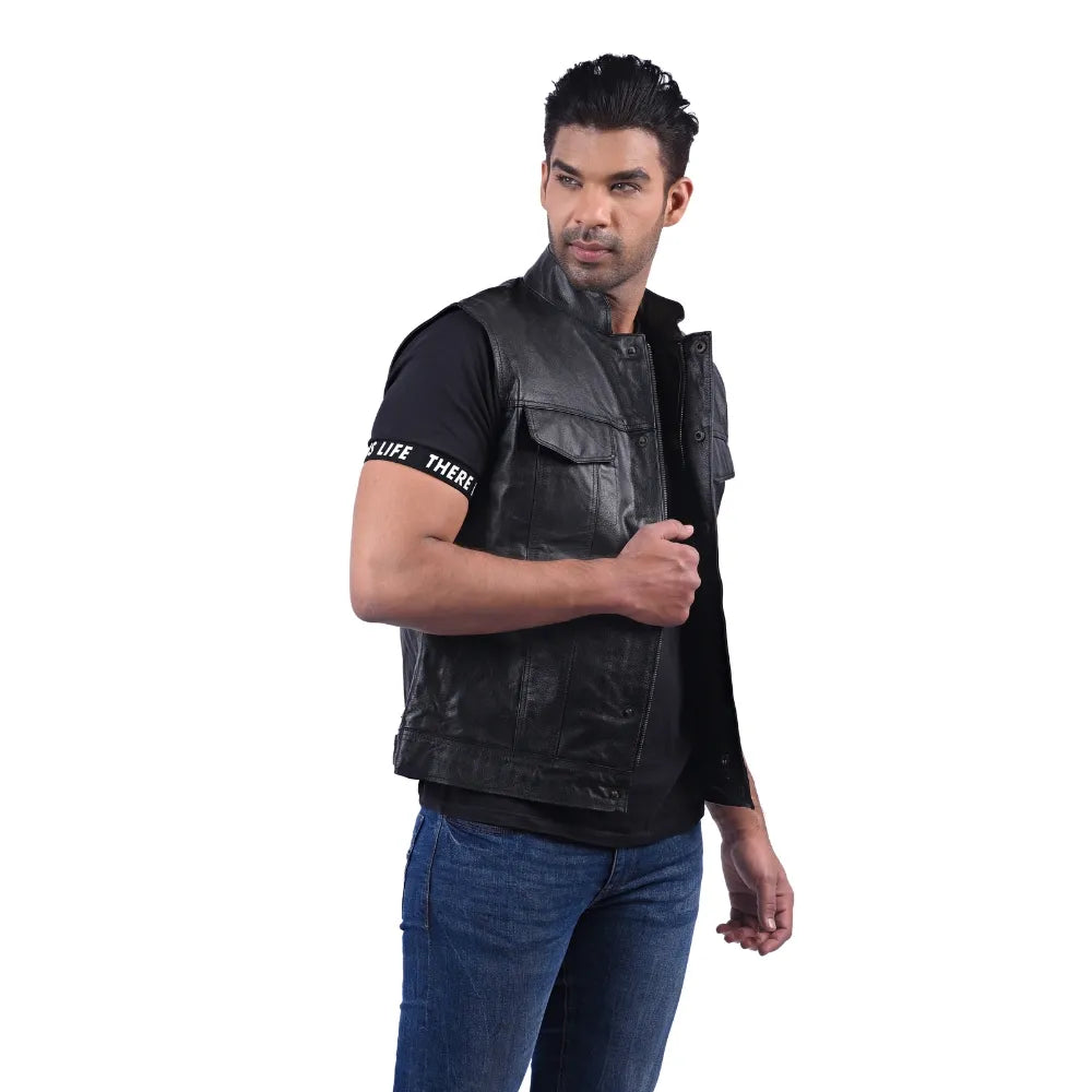 Men’s Black Ironfront Leather Vest