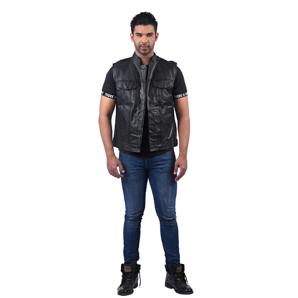 Men’s Black Ironfront Leather Vest