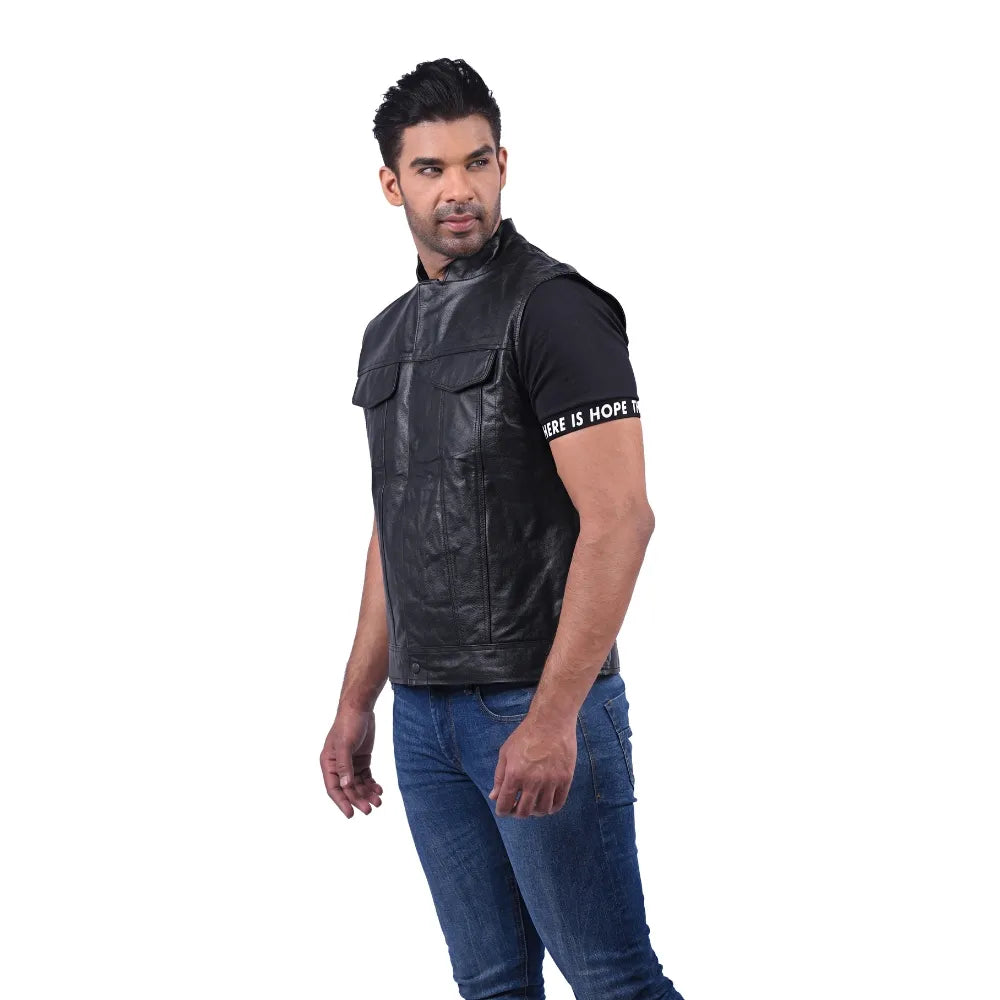 Men’s Black Ironfront Leather Vest