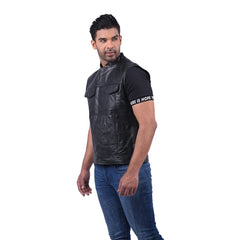 Men’s Black Ironfront Leather Vest