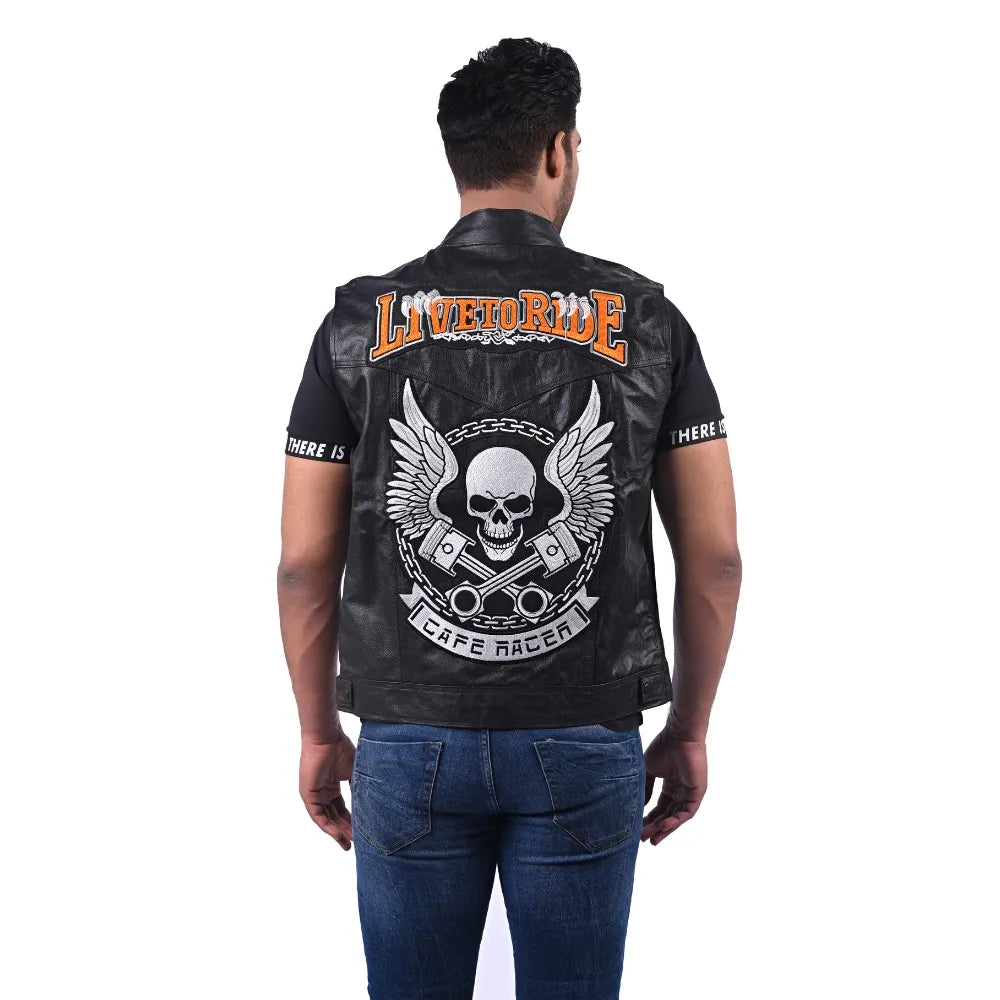 Men’s Black Ironfront Leather Vest