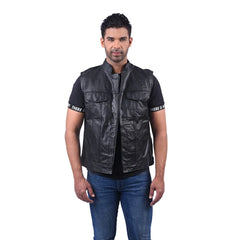 Men’s Black Ironfront Leather Vest