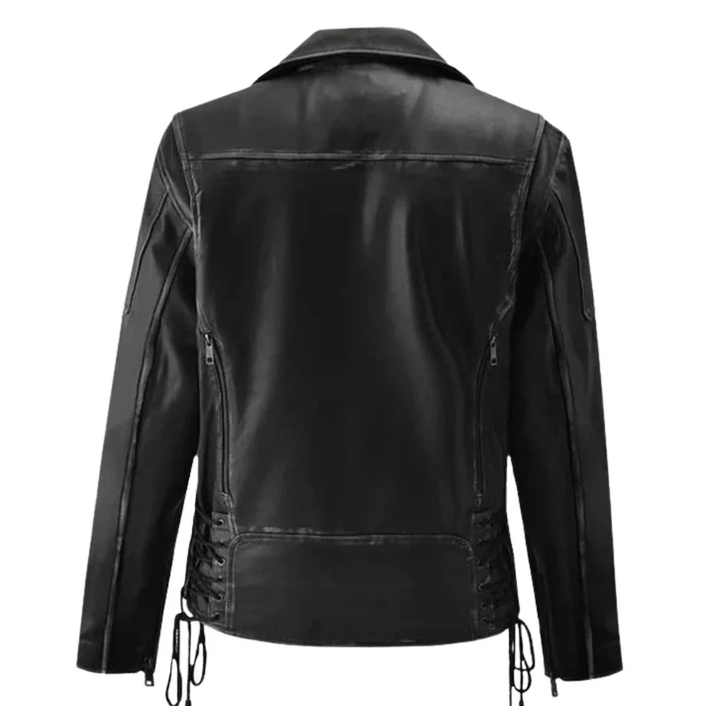 Men’s Black Lace-Up Belted Leather Jacket