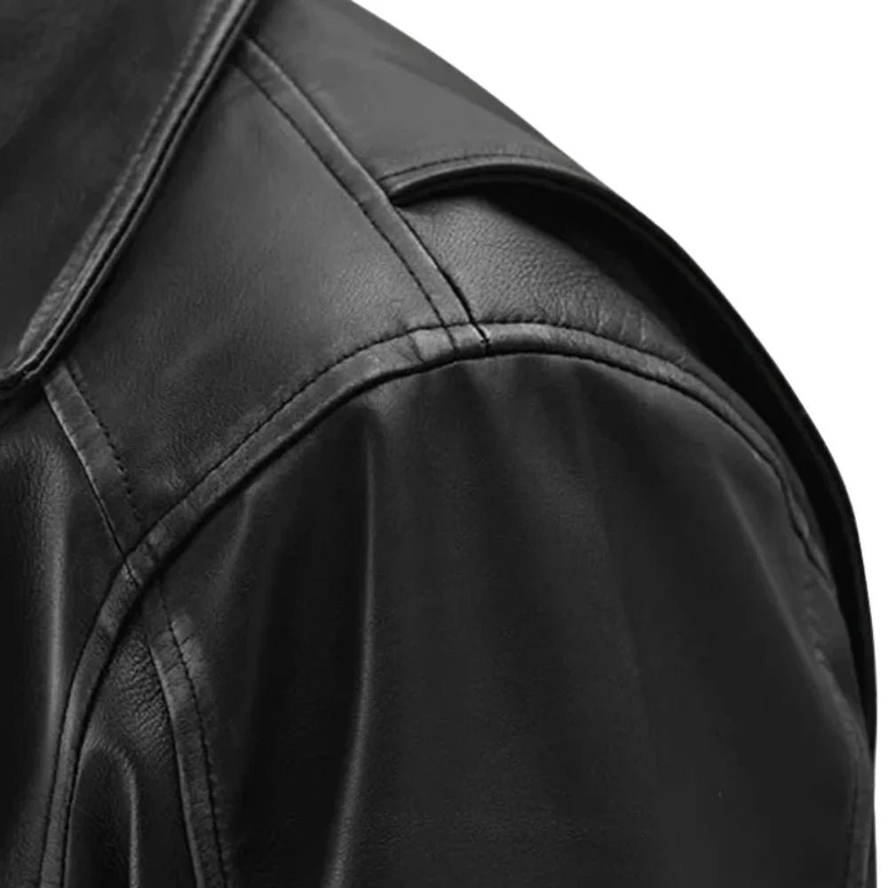 Men’s Black Lace-Up Belted Leather Jacket