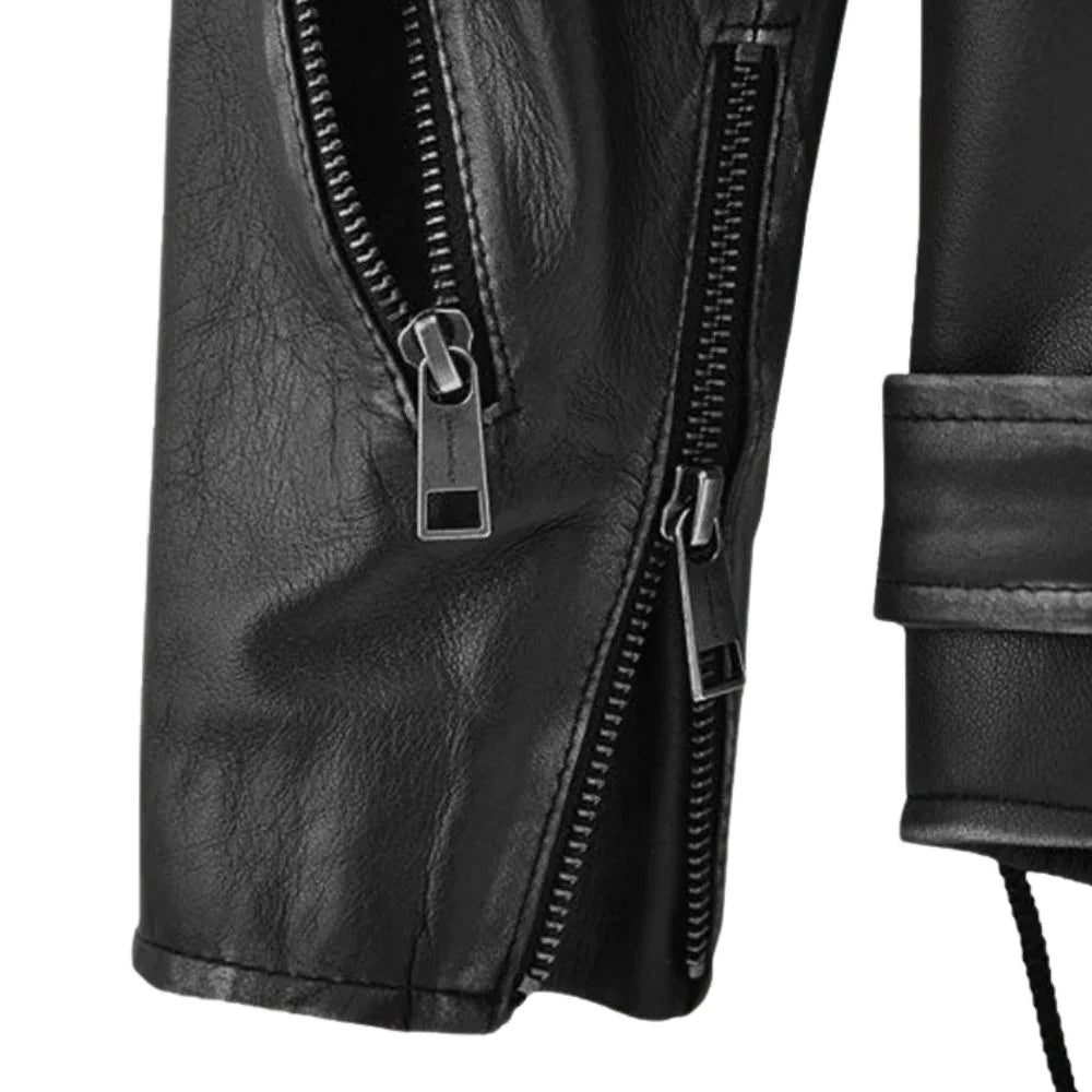 Men’s Black Lace-Up Belted Leather Jacket