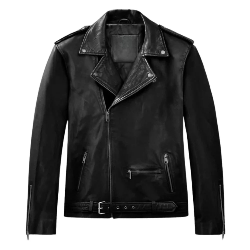 Men’s Black Lapel Leather Jacket