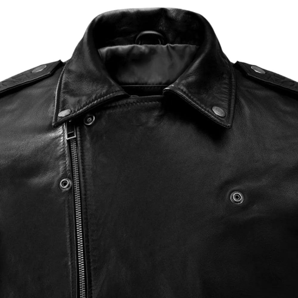 Men’s Black Lapel Leather Jacket
