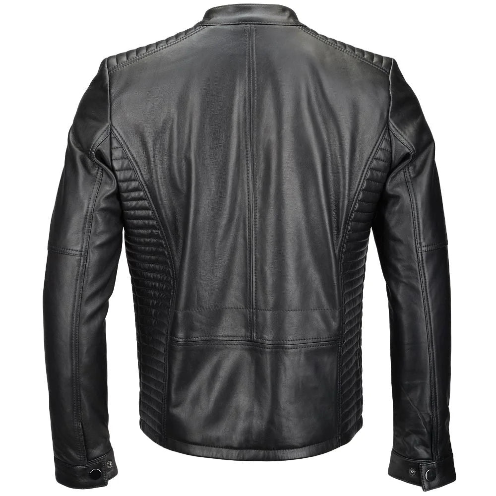 Men's Black Padded Shoulders Leather Jacket