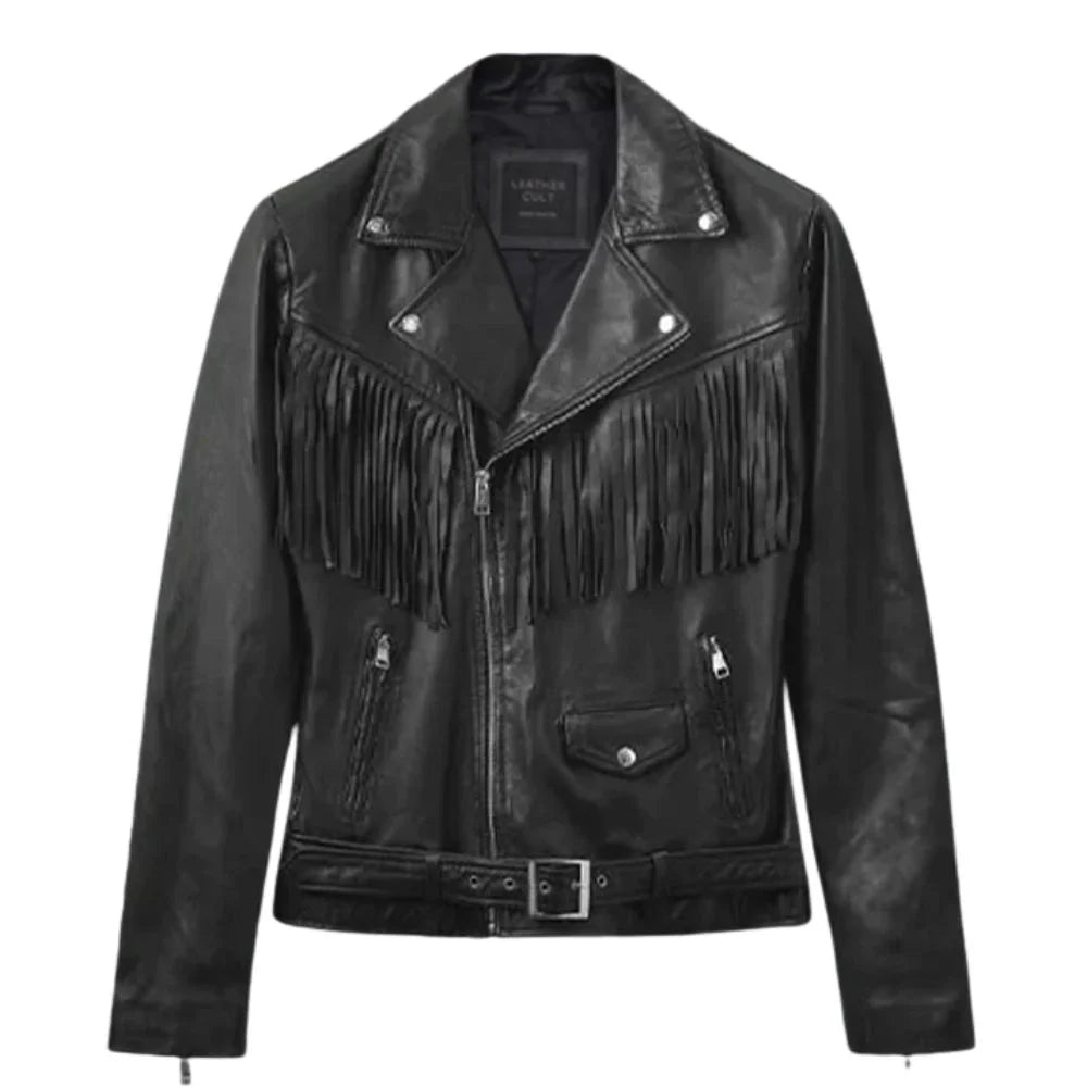 Men’s Black Leather Fringe Jacket