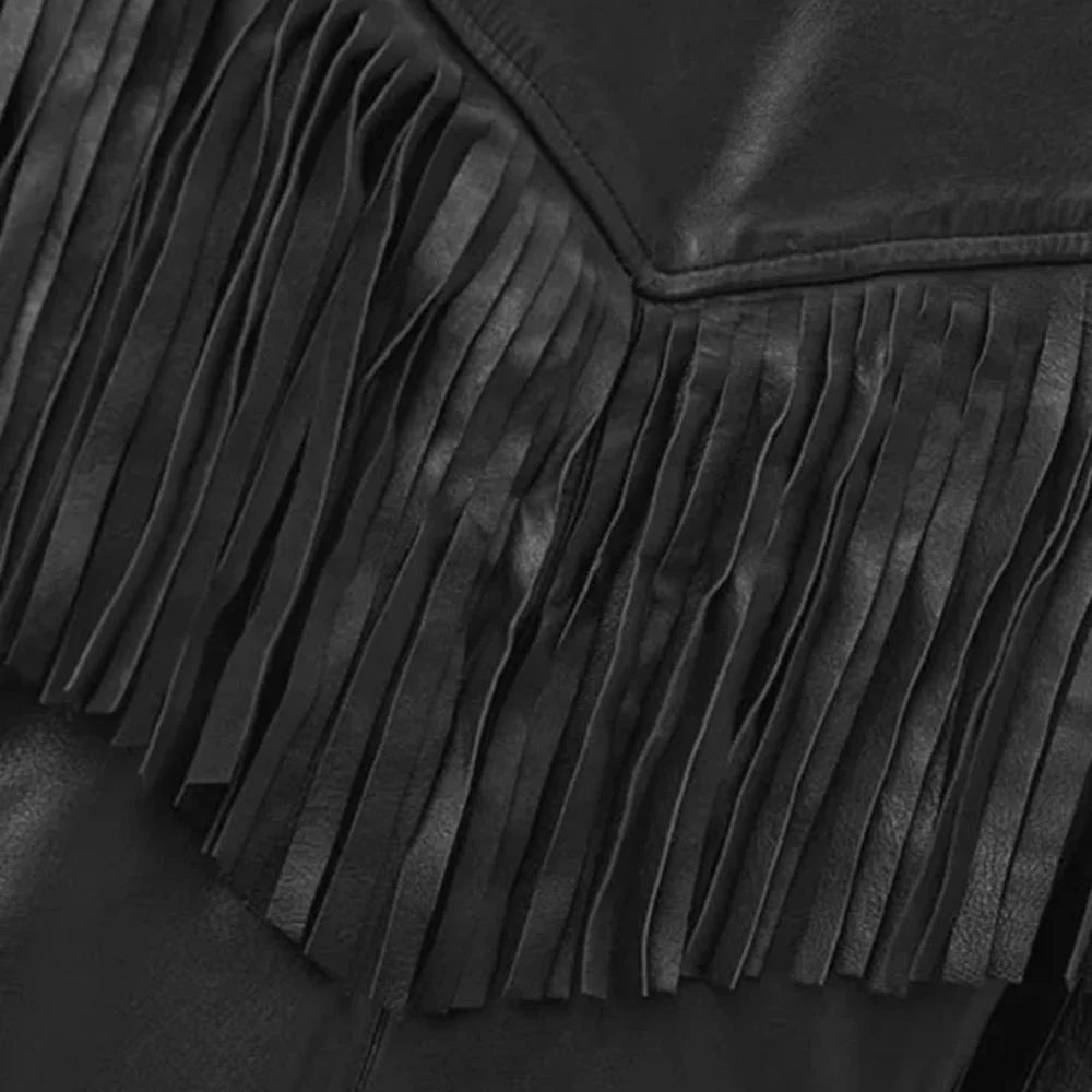 Men’s Black Leather Fringe Jacket