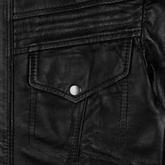 Men’s Black Leather Hooded Jacket