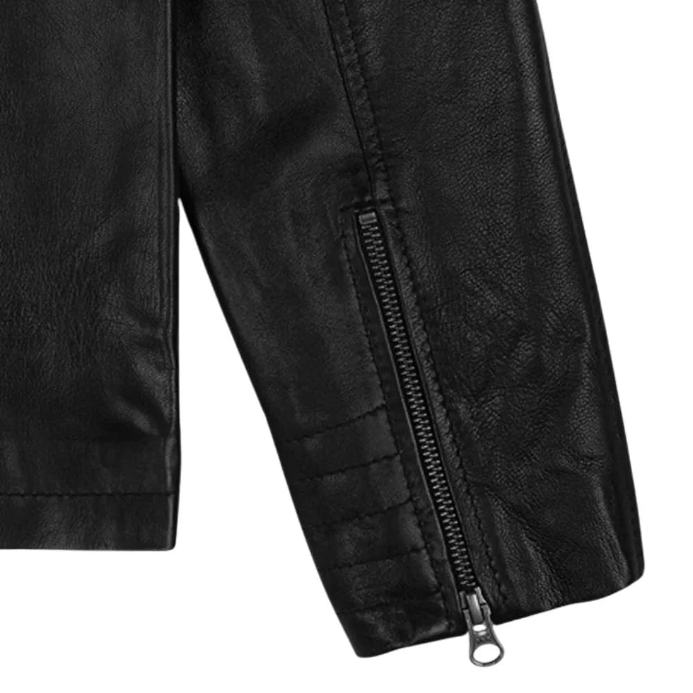 Men’s Black Leather Hooded Jacket