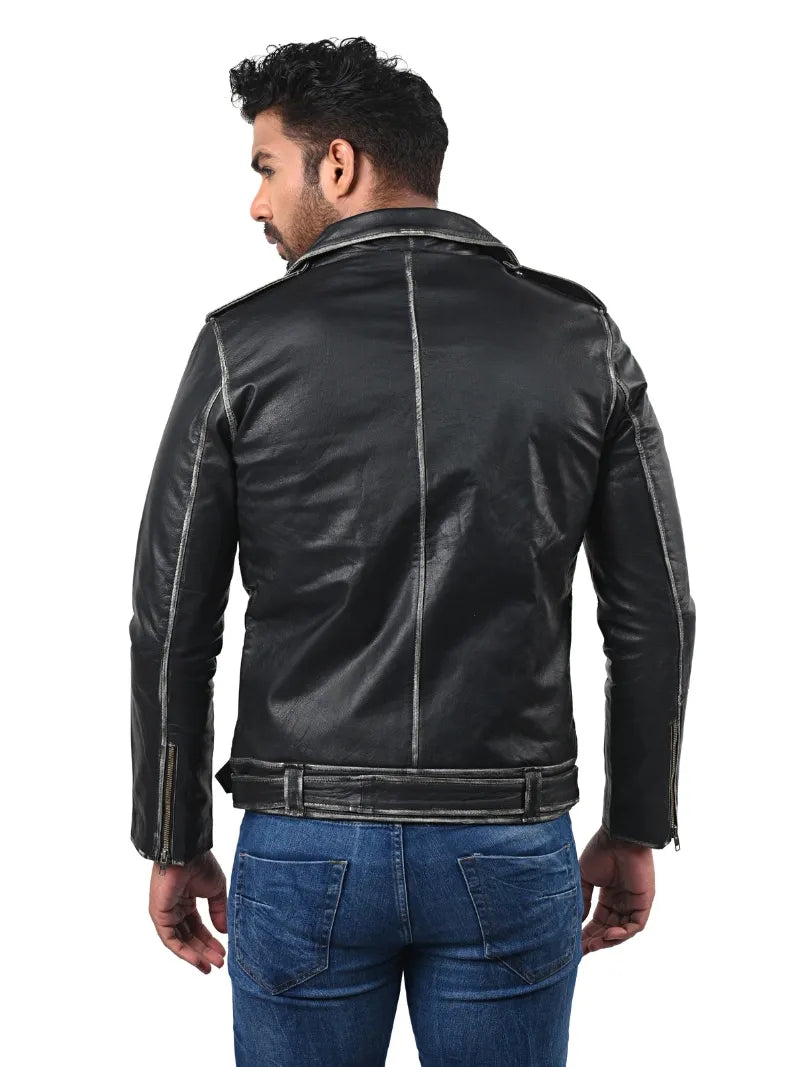 Men’s Black Leather Jacket Back