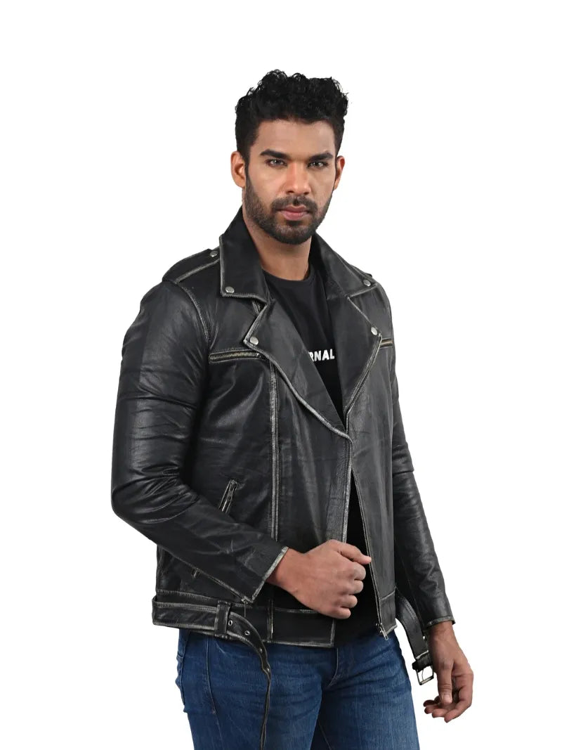 Men’s Black Leather Jacket Right 