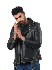 Men’s Black Leather Jacket Left