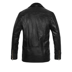Men’s Black Leather Jacket with Belted Waist