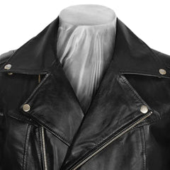 Men’s Black Leather Jacket with Belted Waist