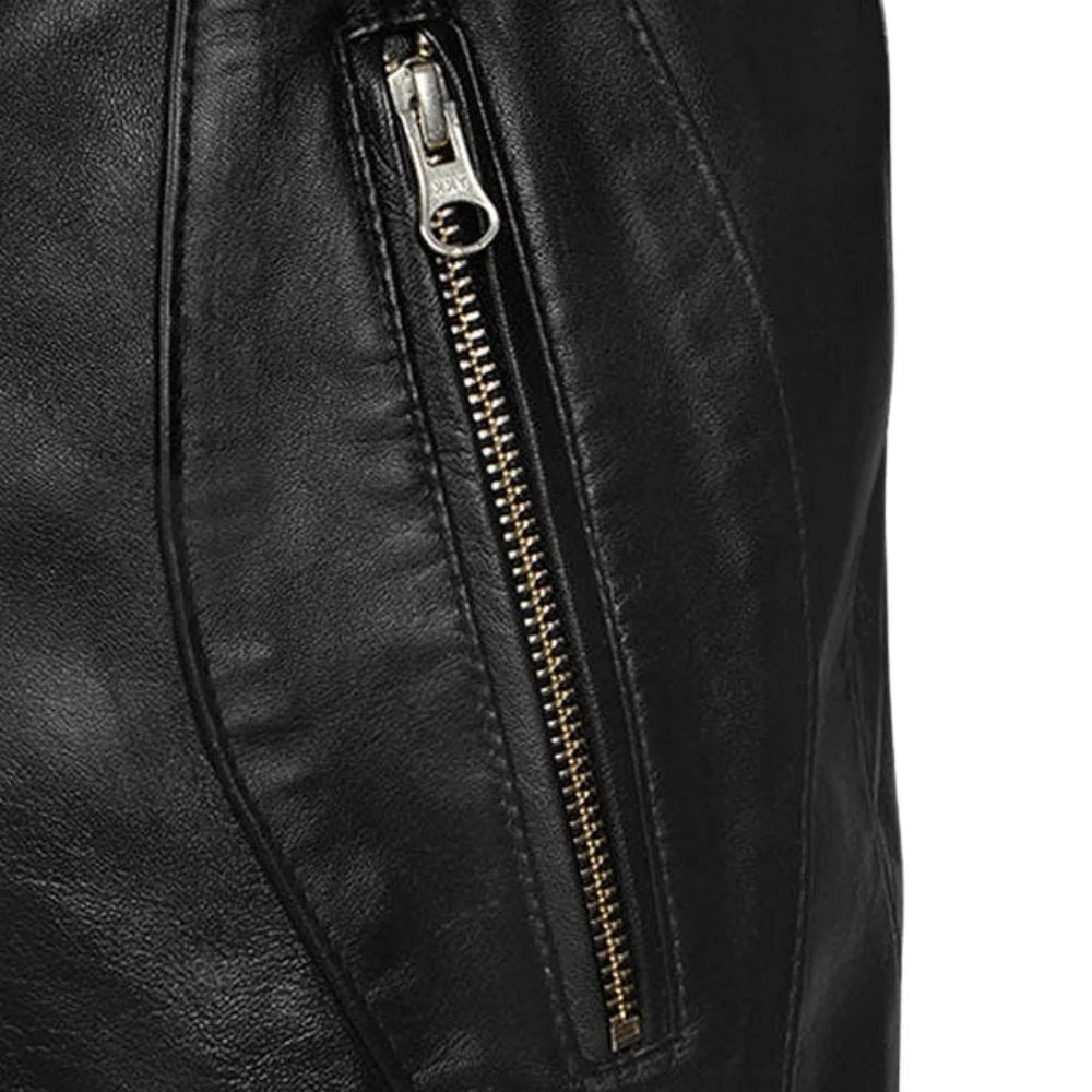 Men’s Black Leather Jacket with Belted Waist