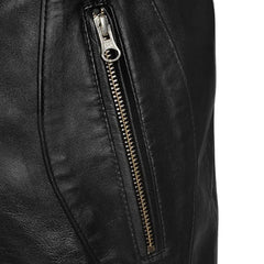 Men’s Black Leather Jacket with Belted Waist