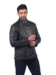 Men’s Black Leather Jacket with Double Zip Right 
