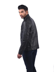 Men’s Black Leather Jacket with Double Zip Left 