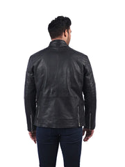 Men’s Black Leather Jacket with Double Zip Back 