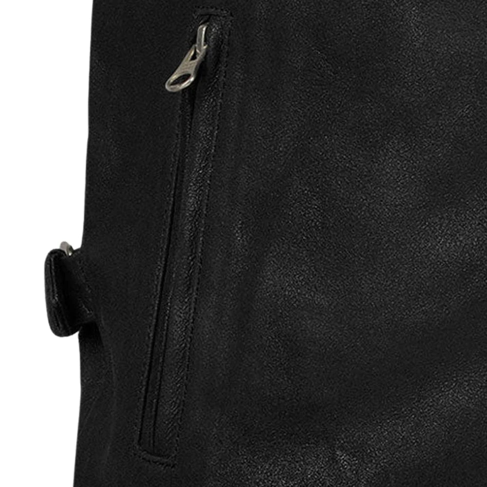 Men’s Black Leather Jacket with Dual Stripe Design