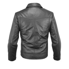 Men’s Black Leather Jacket with Flap Chest Pockets
