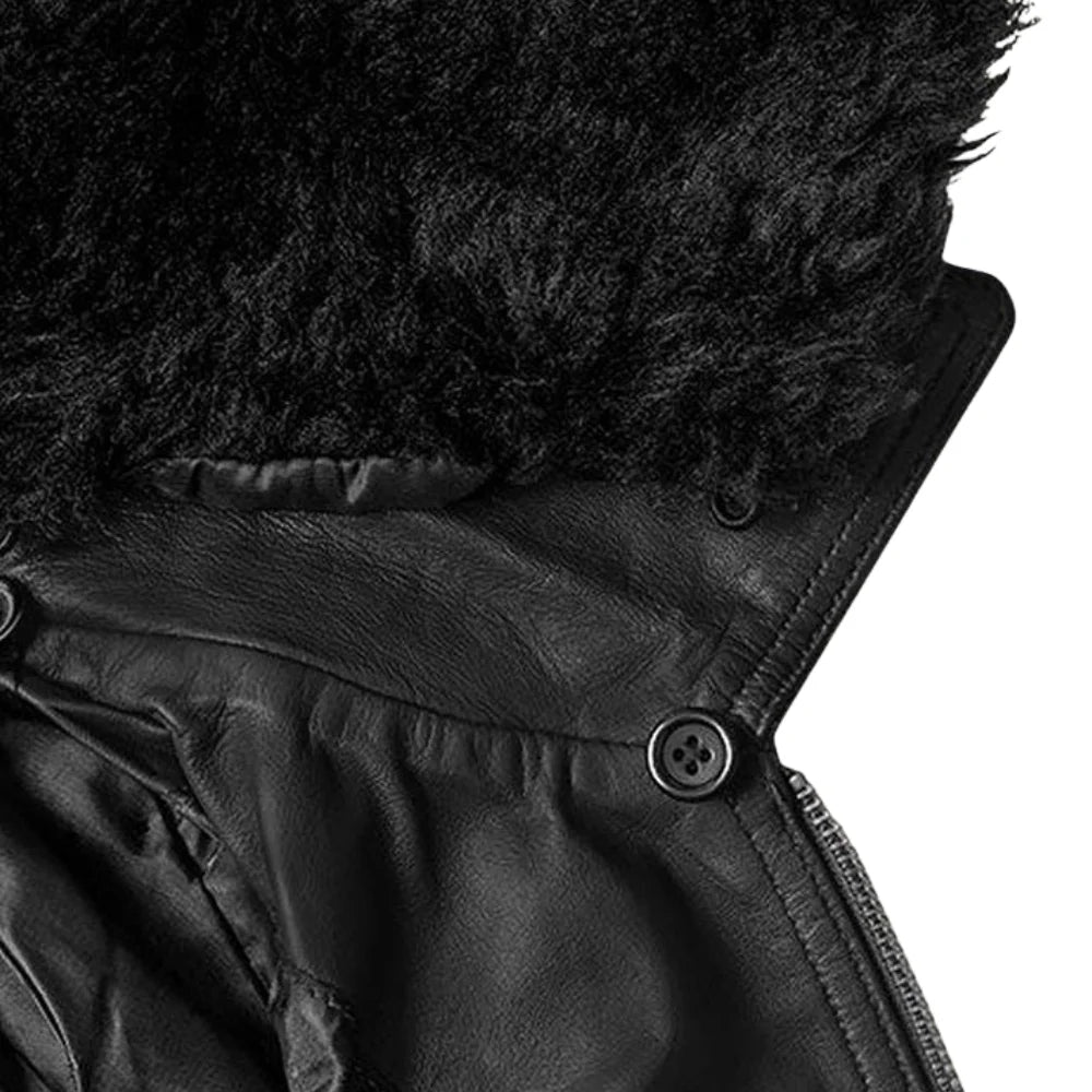 Men’s Black Leather Jacket with Fur Collar