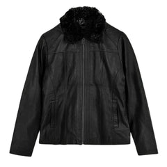 Men’s Black Leather Jacket with Fur Collar