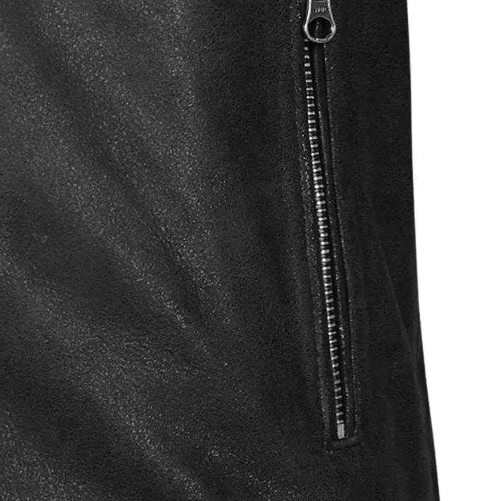 Men’s Black Leather Jacket with Quilted Sleeves