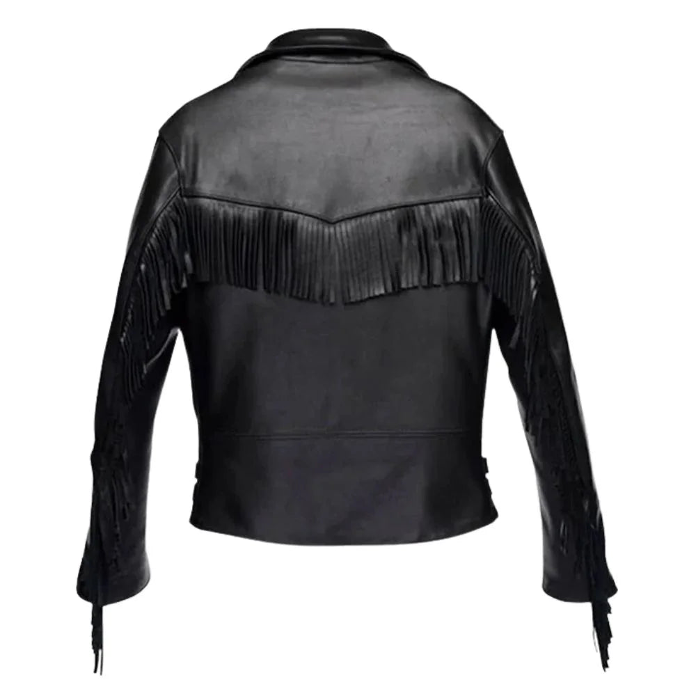 Men’s Black Leather Jacket with Side Buckles