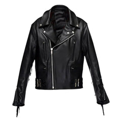 Men’s Black Leather Jacket with Side Buckles