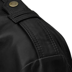 Men’s Black Leather Jacket with Band Collar