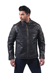 Men’s Black Leather Jacket with Zip Chest Pocket Left 
