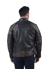 Men’s Black Leather Jacket with Zip Chest Pocket Back 